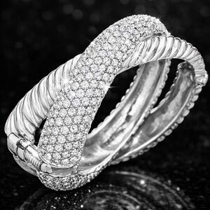NEW Crystal statement rhinestone CZ Pave Set ETERNTIY Bangle Bracelet Silver